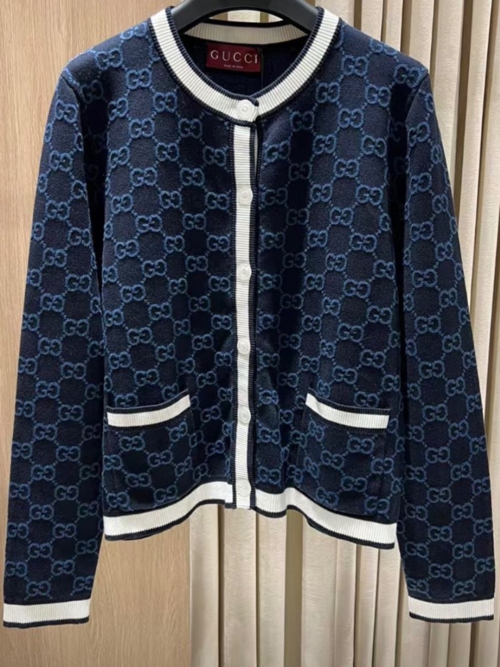 Gucci GG Monogram Striped Jacquard Knit Cardigan in Small